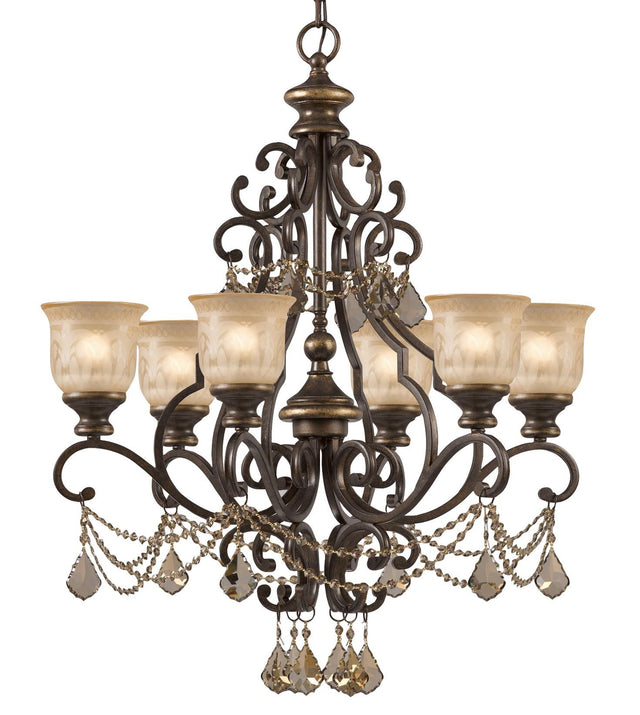 Crystorama Norwalk 6 Light Golden Teak Hand Cut Crystal Bronze Umber Chandelier