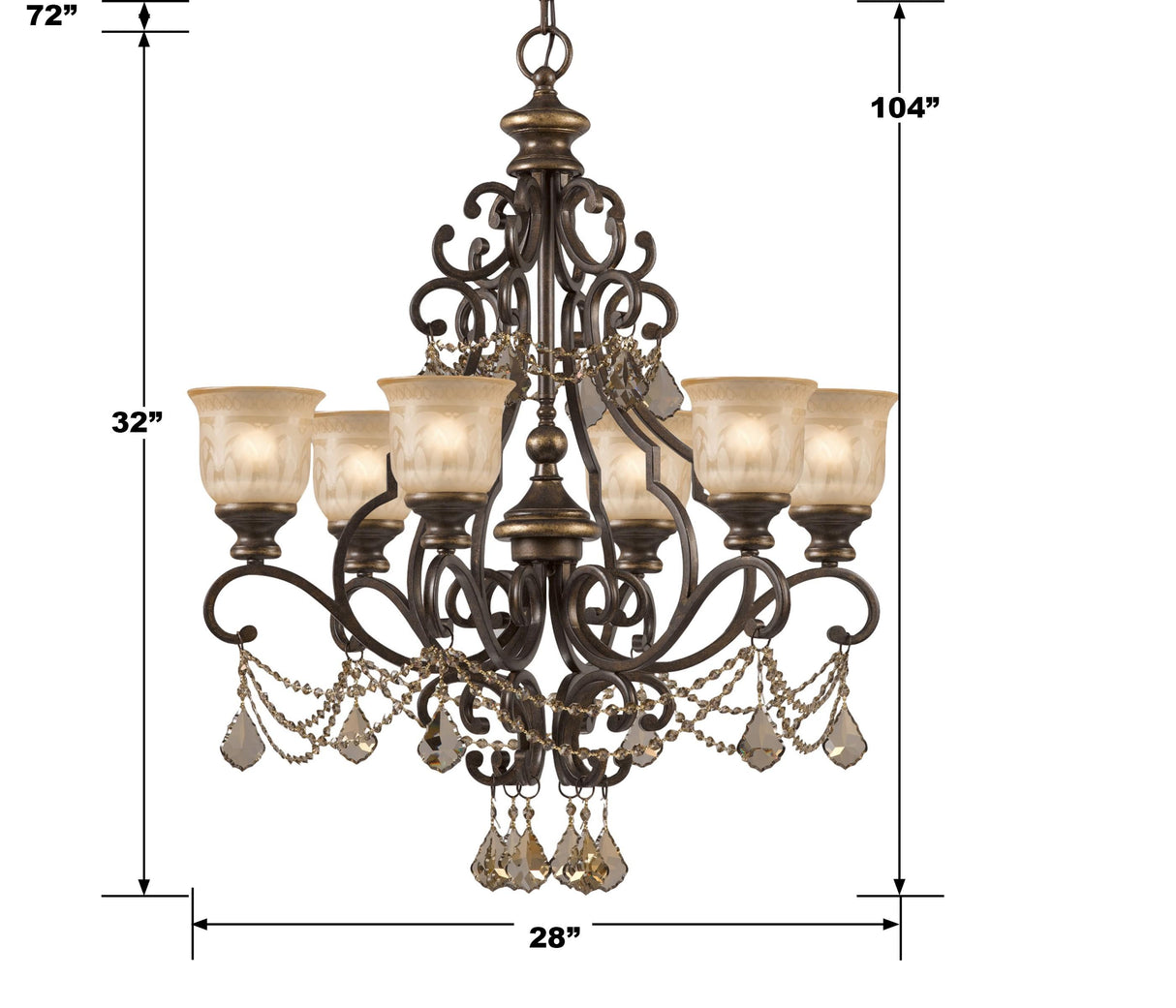 Crystorama Norwalk 6 Light Golden Teak Hand Cut Crystal Bronze Umber Chandelier