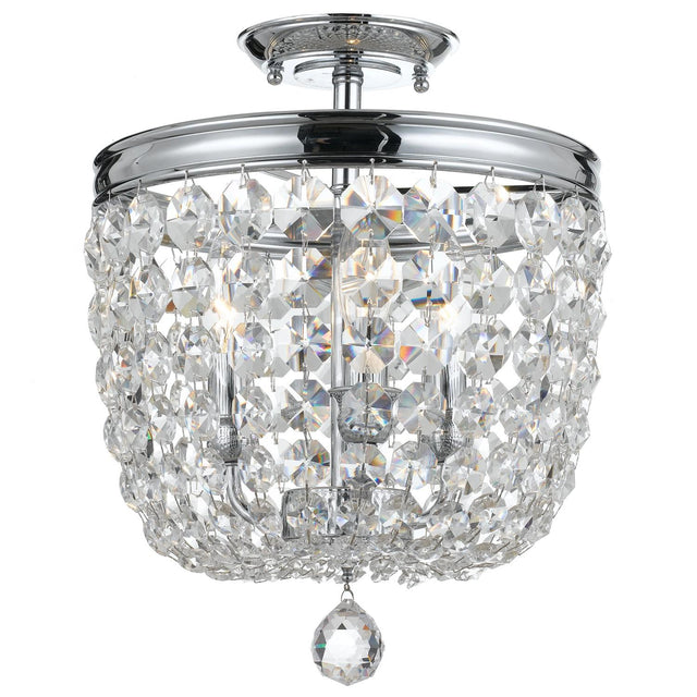 Crystorama Archer 3 Light Hand Cut Crystal Polished Chrome Semi Flush Mount