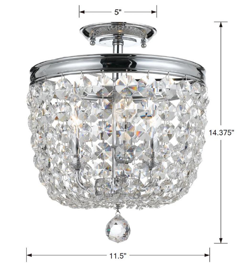 Crystorama Archer 3 Light Hand Cut Crystal Polished Chrome Semi Flush Mount