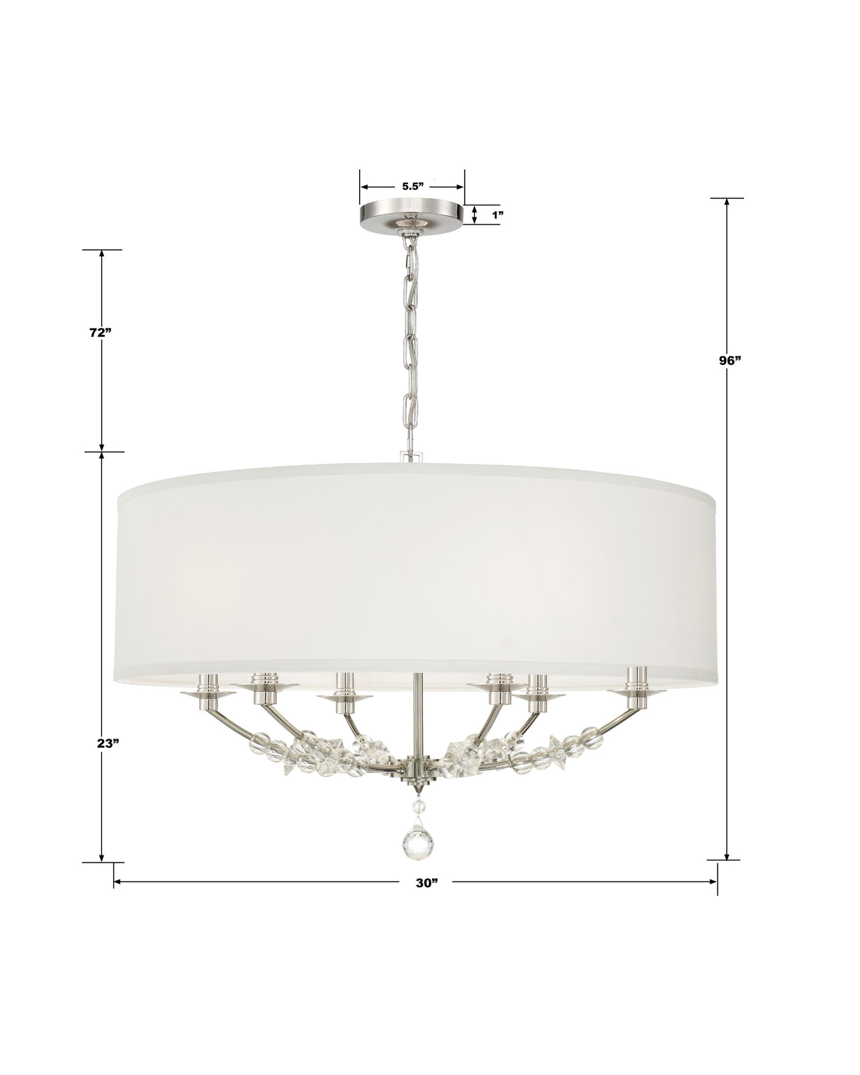 Crystorama Mirage 6 Light Polished Nickel Drum Shade Chandelier