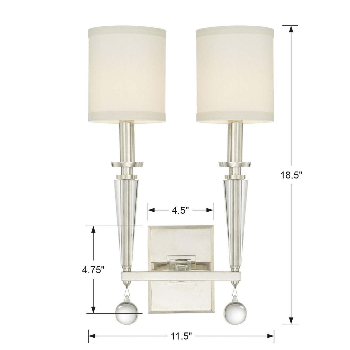 Crystorama Paxton 2 Light Polished Nickel Sconce