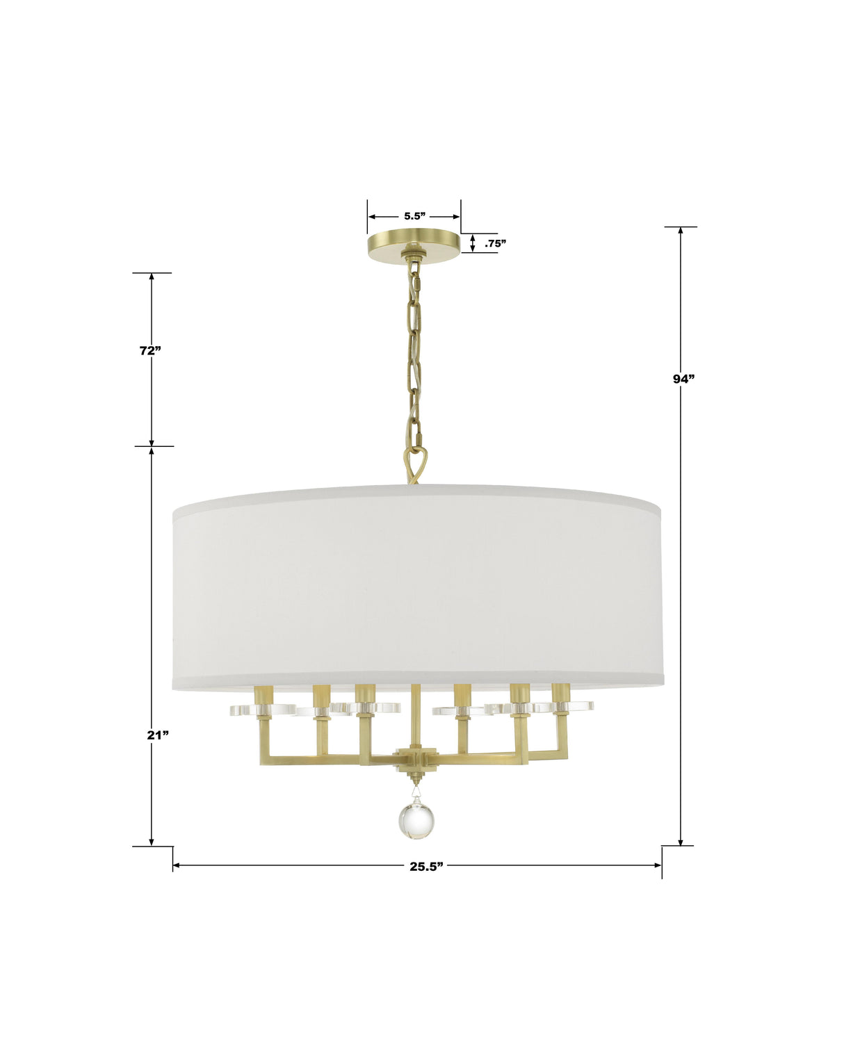 Crystorama Paxton 6 Light Aged Brass Chandelier