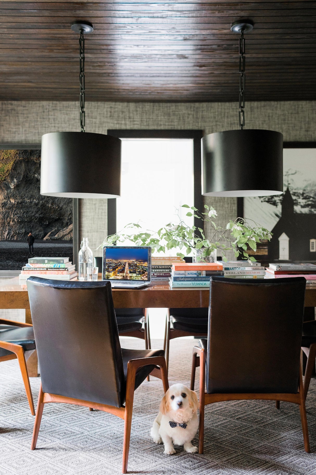 Crystorama Brian Patrick Flynn Alston 6 Light Matte Black + White Pendant