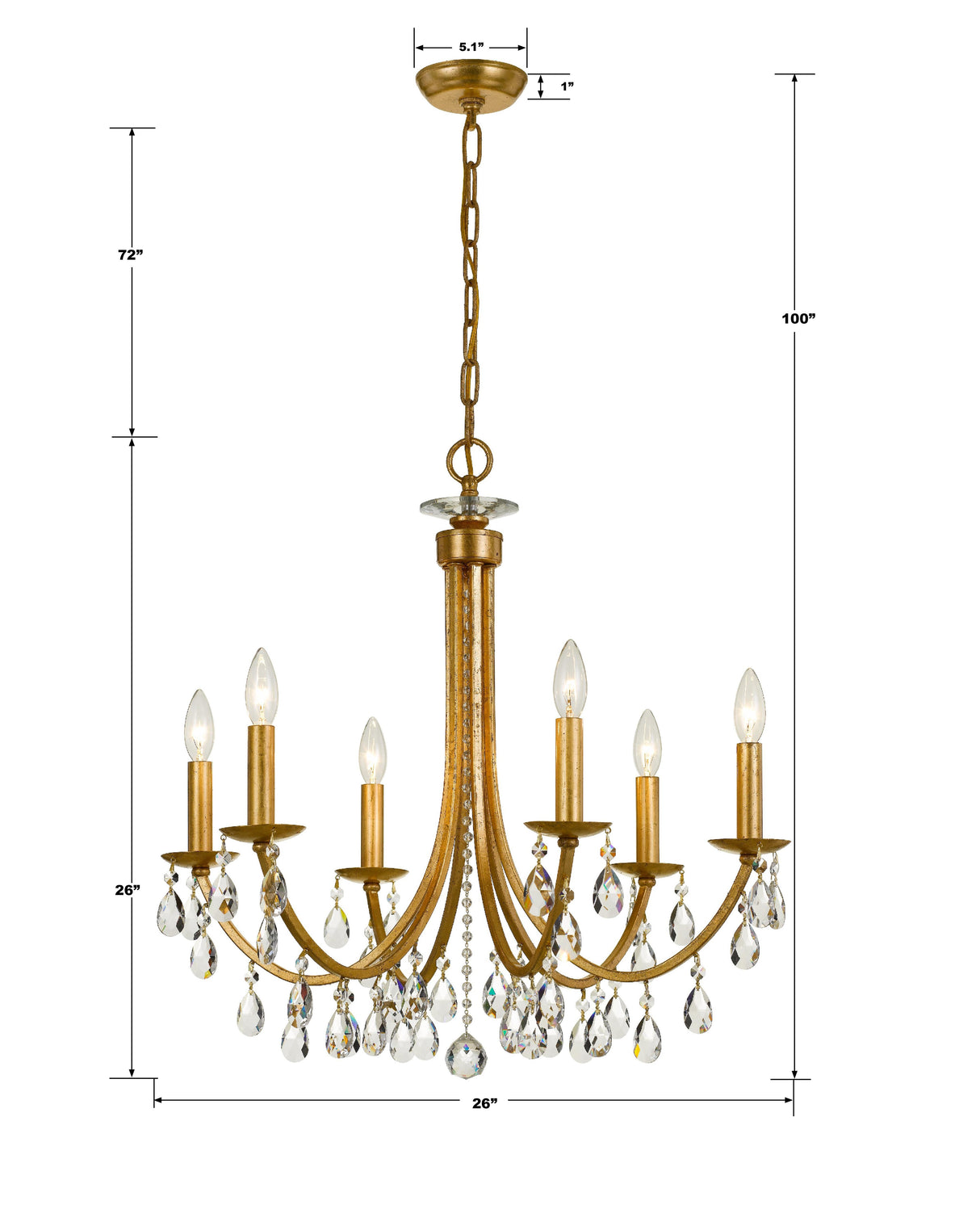 Crystorama Bridgehampton 6 Light Hand Cut Crystal Antique Gold Chandelier