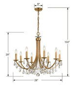 Crystorama Bridgehampton 8 Light Swarovski Strass Crystal Antique Gold Chandelier