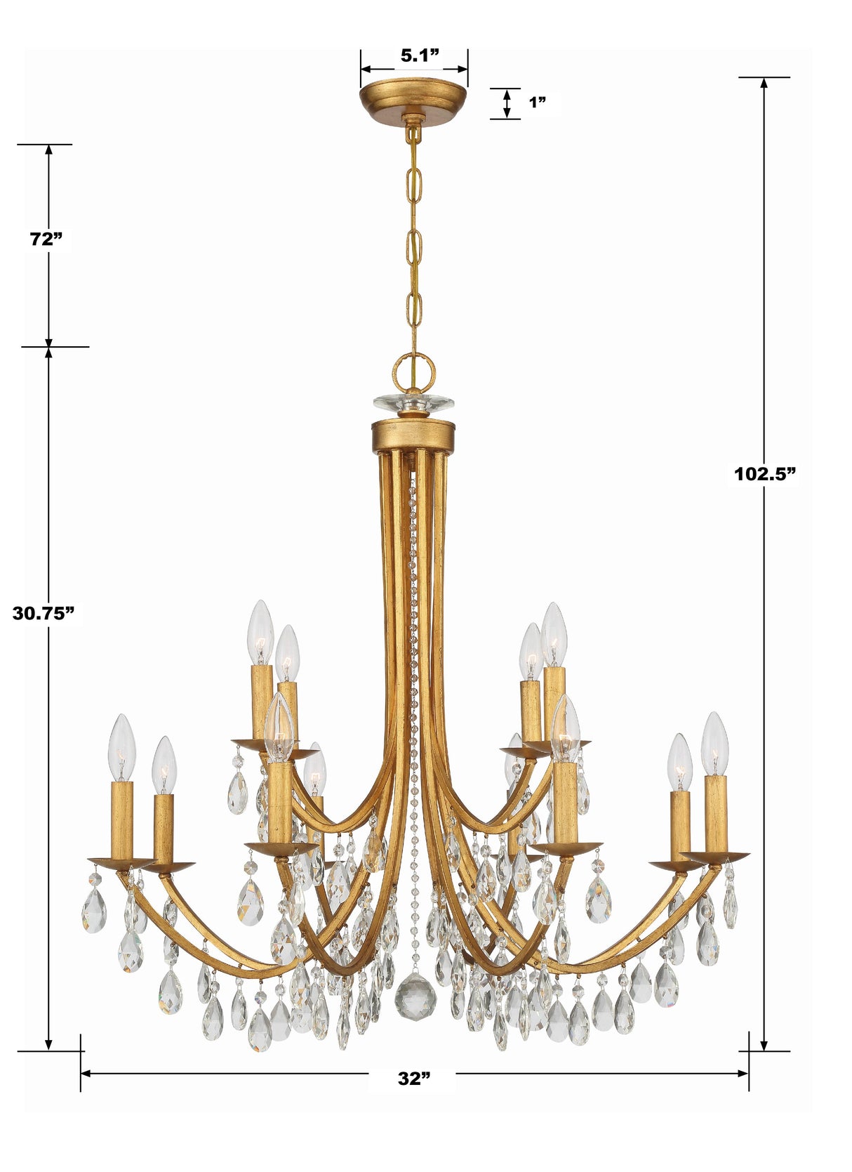 Crystorama Bridgehampton 12 Light Hand Cut Crystal Antique Gold Chandelier