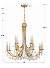 Crystorama Bridgehampton 12 Light Hand Cut Crystal Antique Gold Chandelier