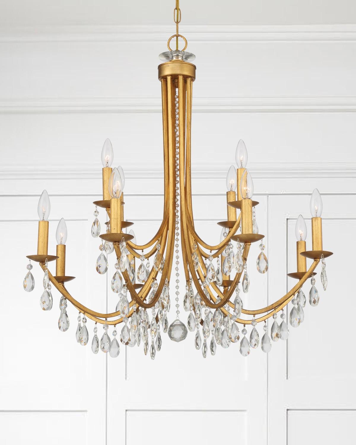 Crystorama Bridgehampton 12 Light Hand Cut Crystal Antique Gold Chandelier