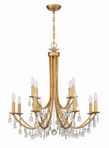Crystorama Bridgehampton 12 Light Swarovski Strass Crystal Antique Gold Chandelier