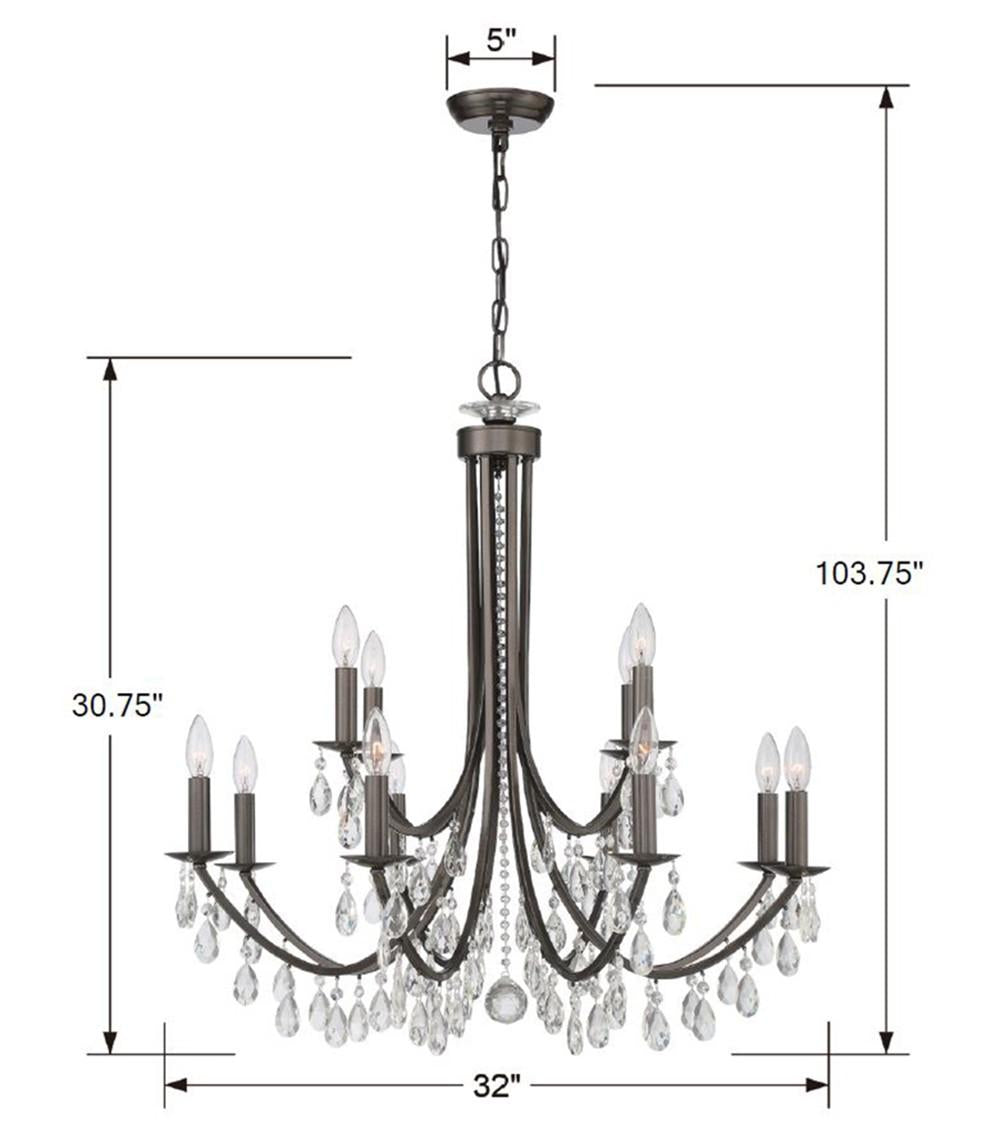 Crystorama Bridgehampton 12 Light Swarovski Strass Crystal Vibrant Bronze Chandelier