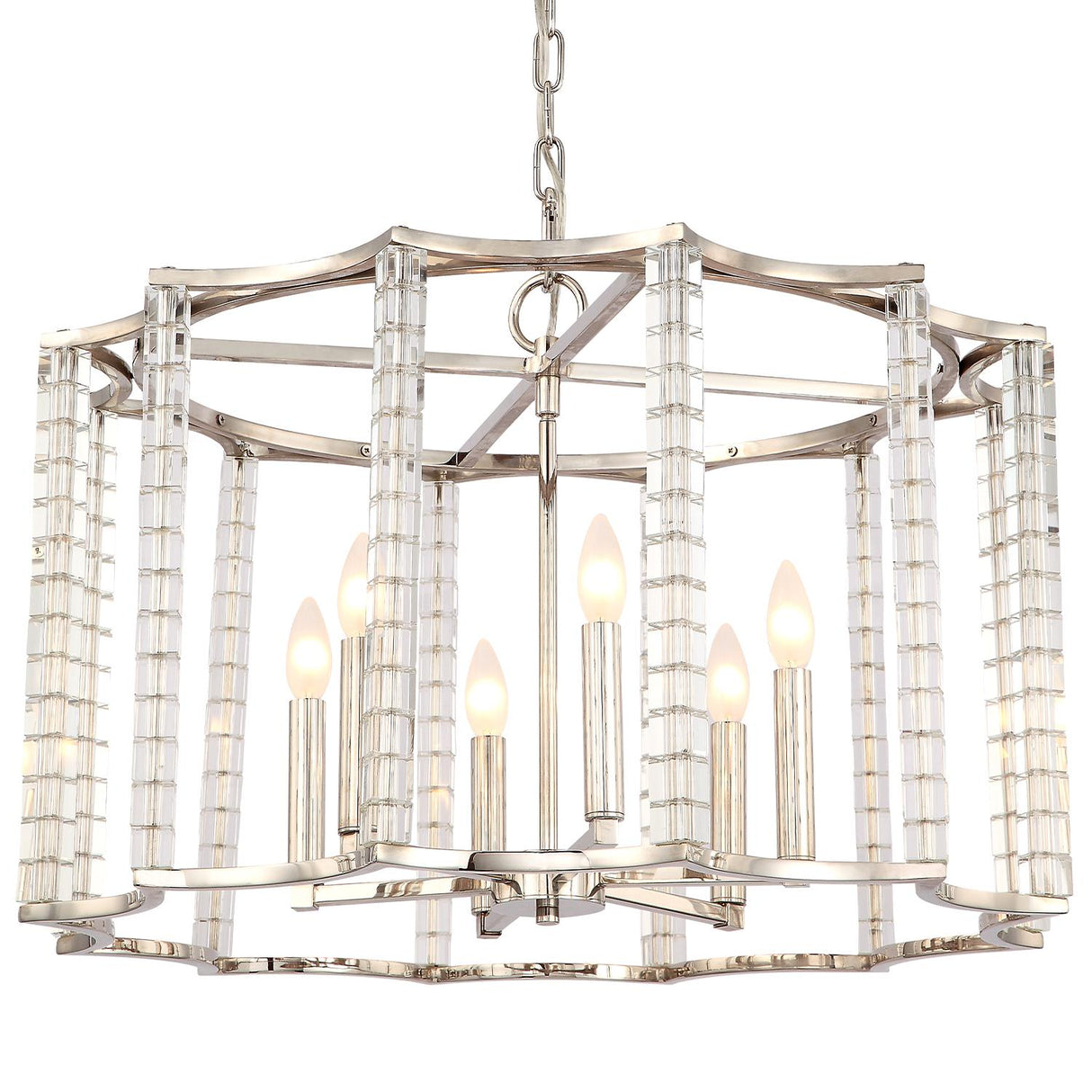Crystorama Carson 6 Light Polished Nickel Lantern Chandelier
