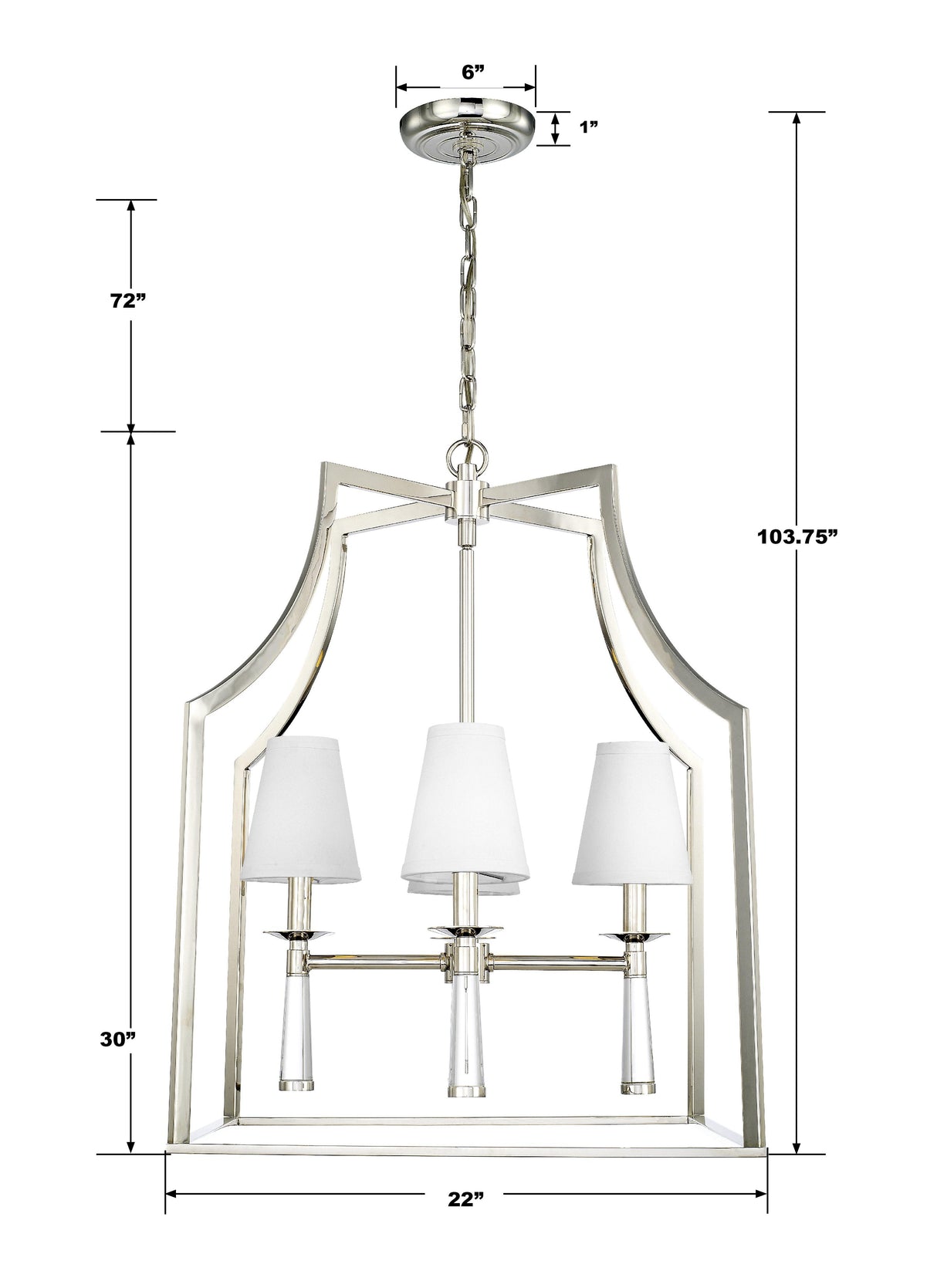 Crystorama Baxter 4 Light Polished Nickel Lantern Chandelier