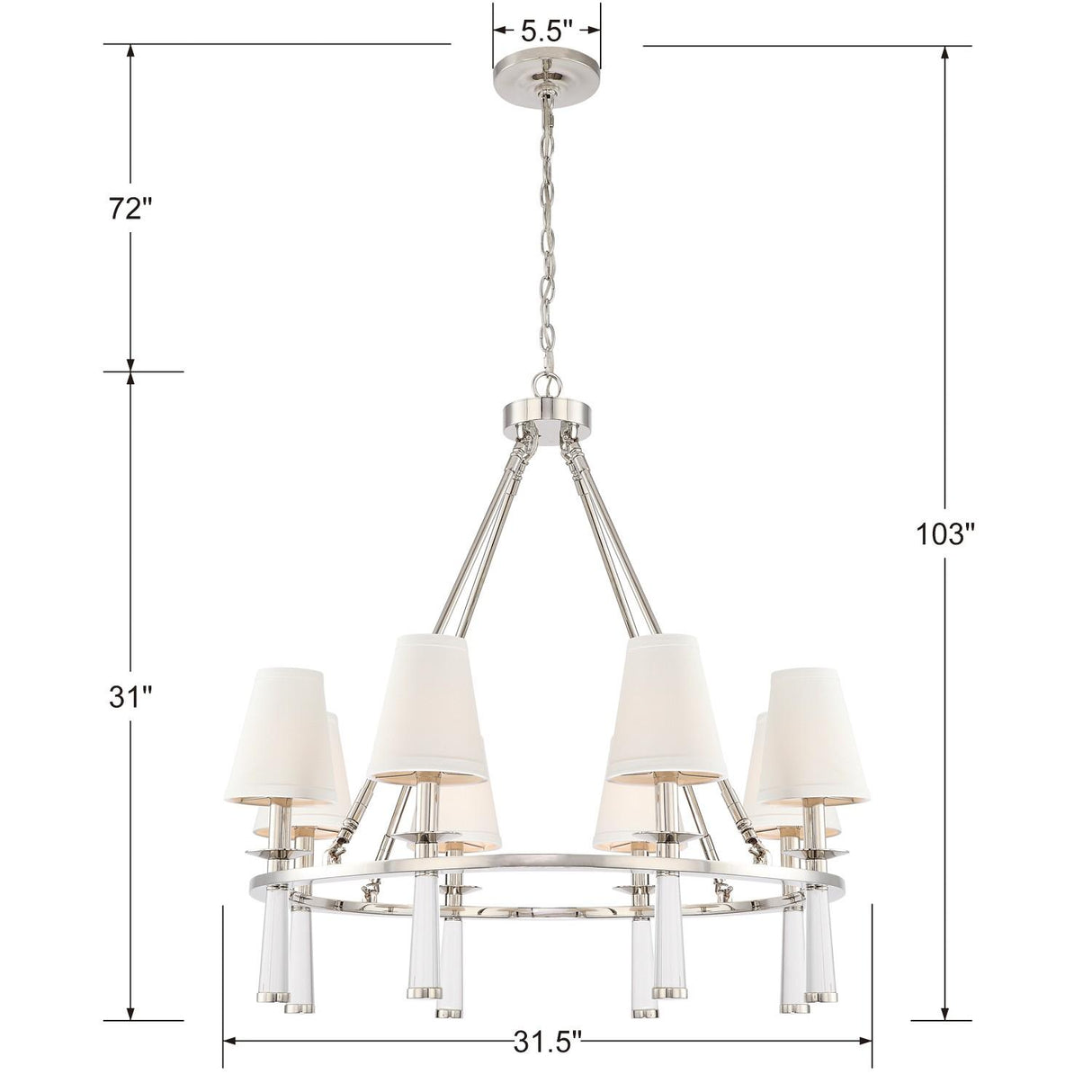 Crystorama Baxter 8 Light Polished Nickel Chandelier