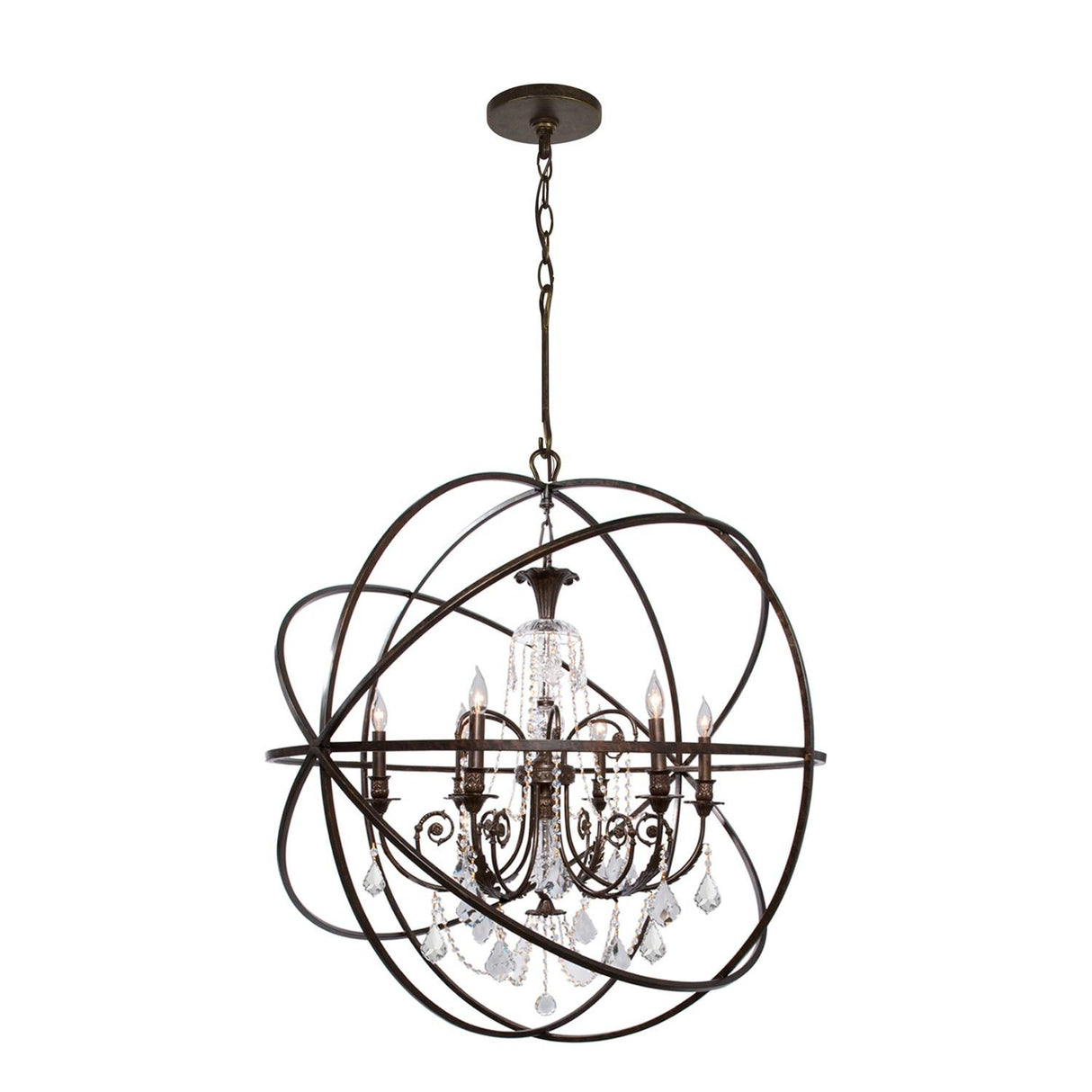 Crystorama Solaris 6 Light Swarovski Strass Crystal English Bronze Sphere Chandelier