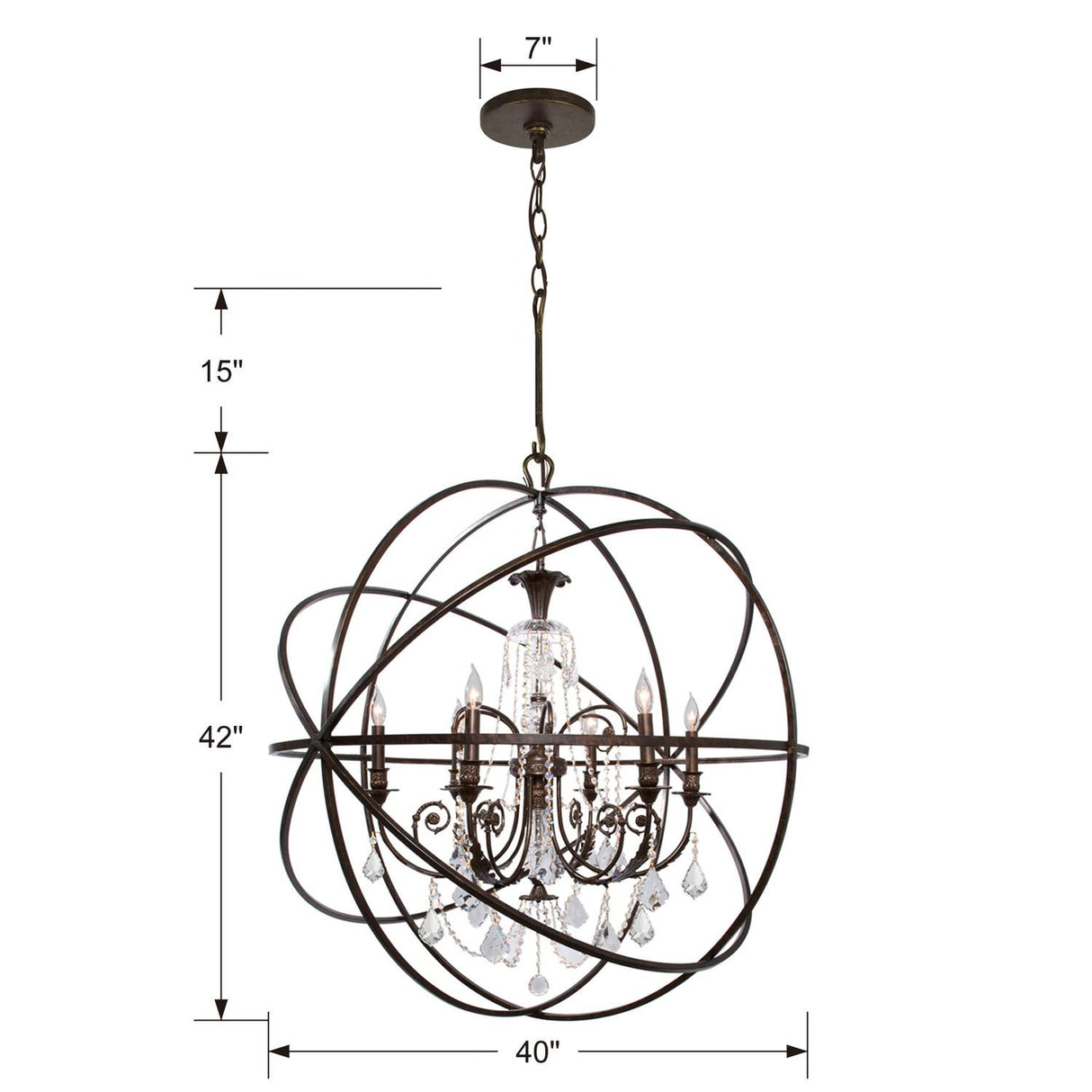 Crystorama Solaris 6 Light Swarovski Strass Crystal English Bronze Sphere Chandelier