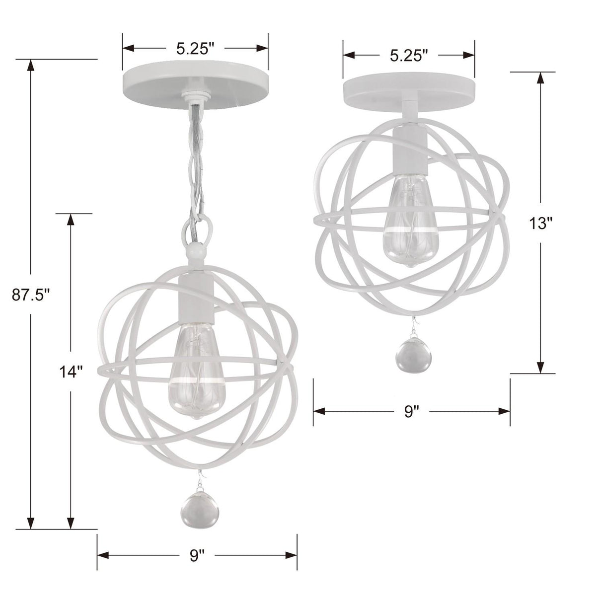 Crystorama Solaris 1 Light Wet White Mini Pendant