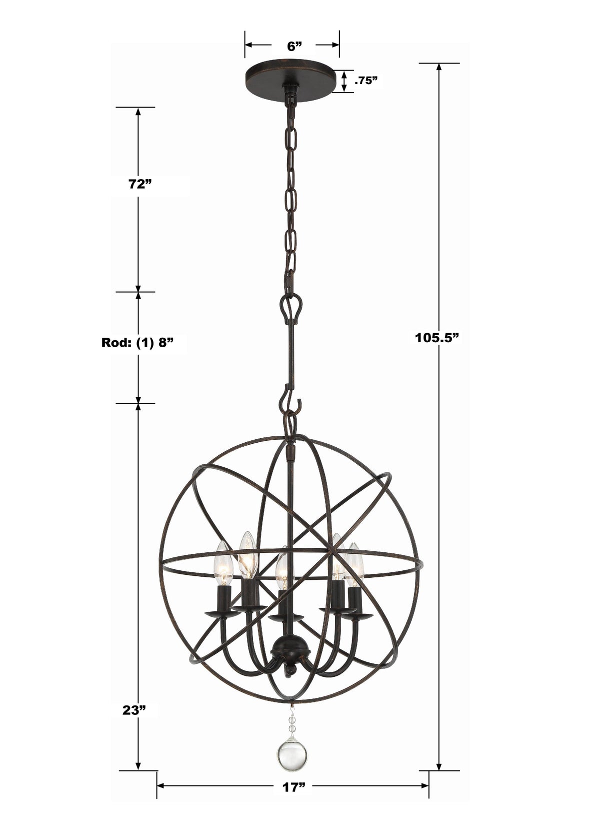 Crystorama Solaris 5 Light English Bronze Mini Chandelier