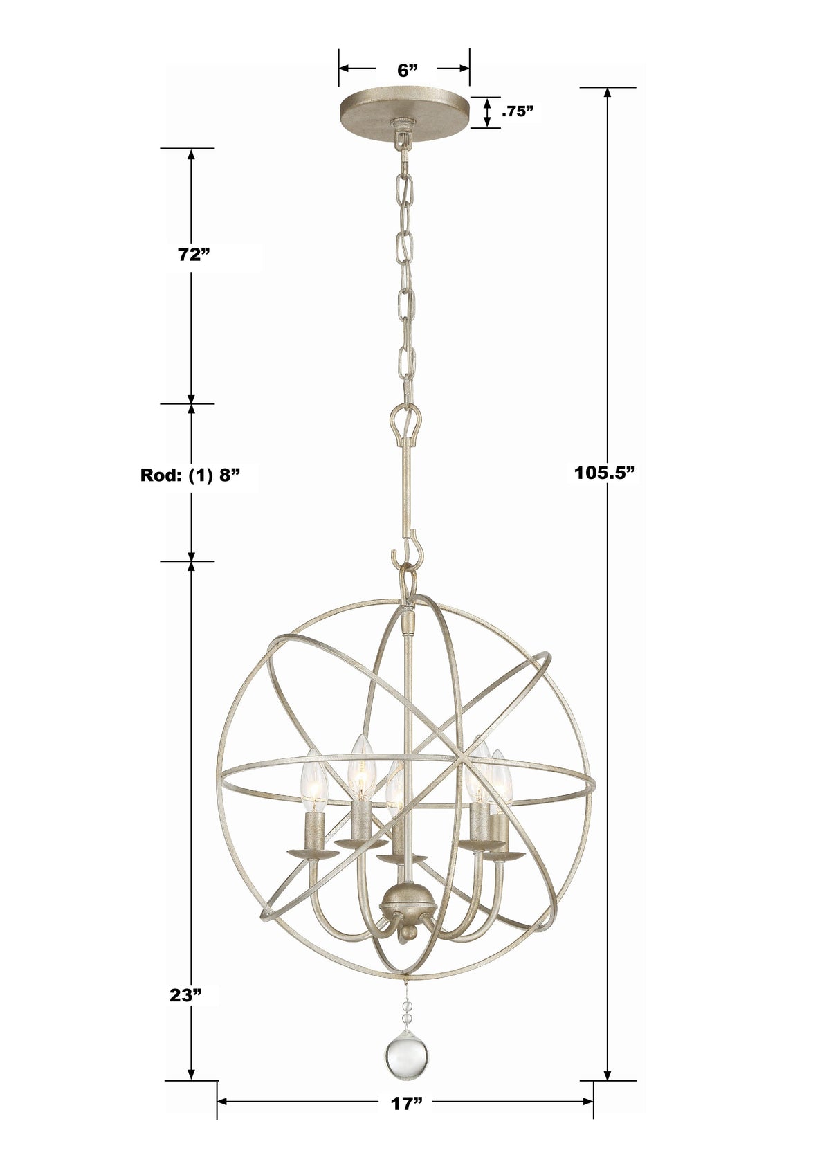 Crystorama Solaris 5 Light Olde Silver Mini Chandelier
