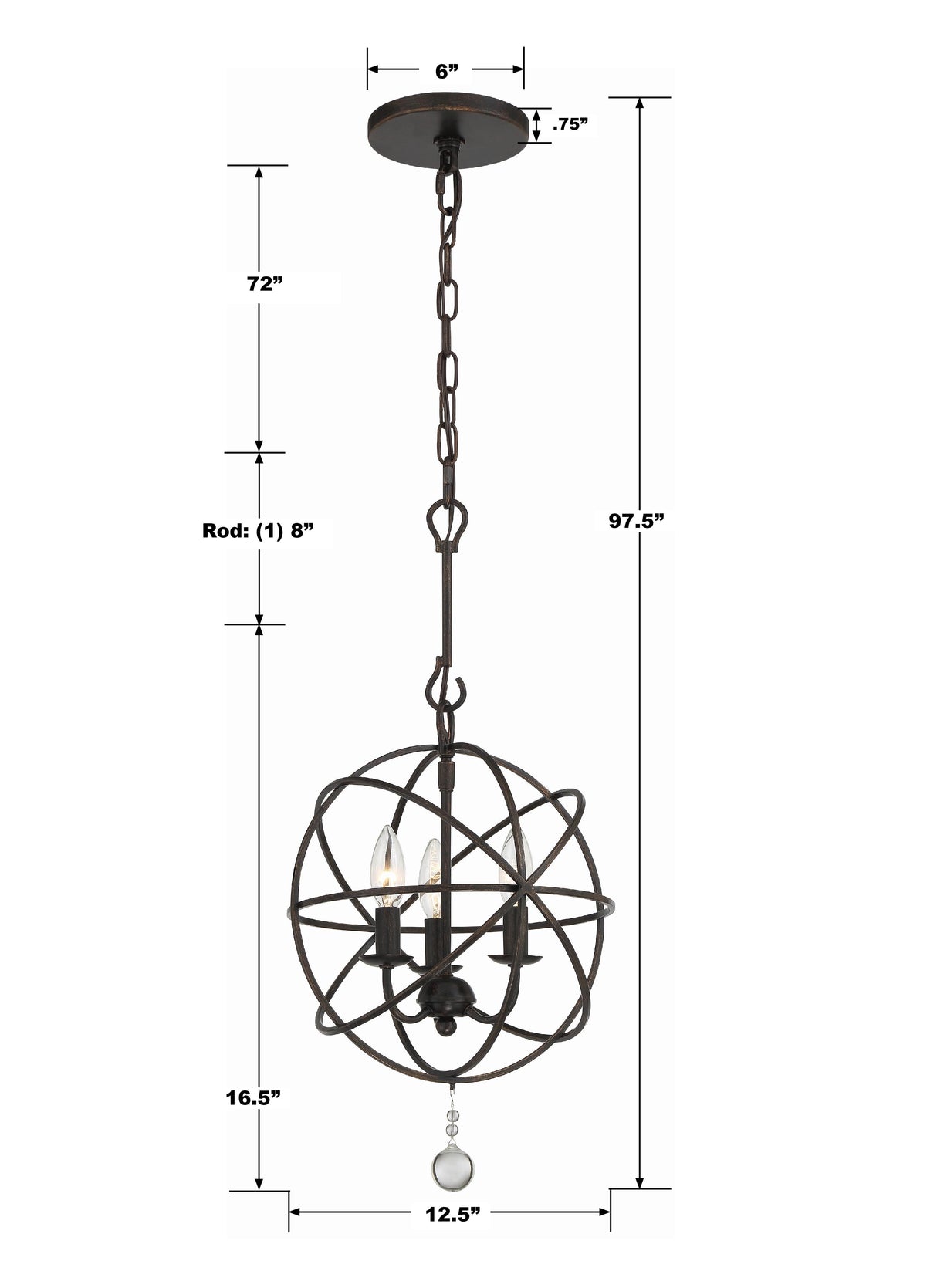 Crystorama Solaris 3 Light English Bronze Mini Chandelier