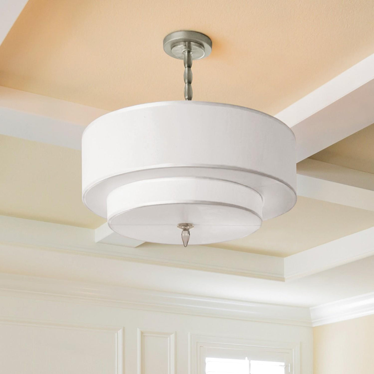 Crystorama Luxo 5 Light Drum Shade Satin Nickel Chandelier
