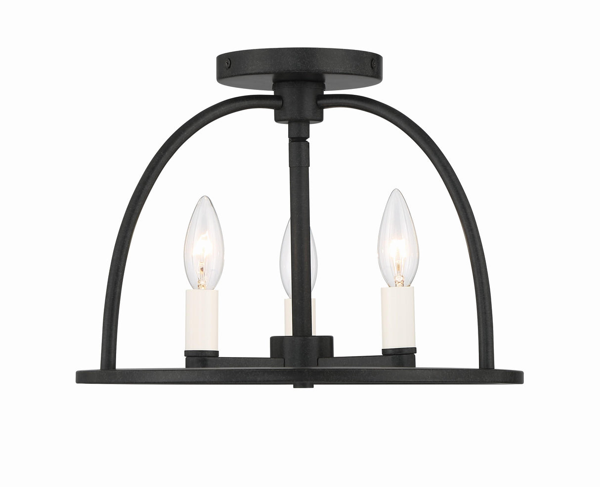 Crystorama Abbott 3 Light Black Semi Flush Mount