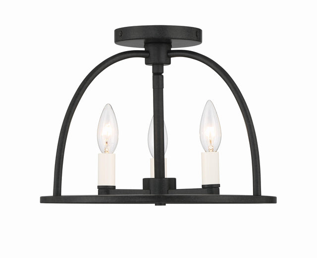Crystorama Abbott 3 Light Black Semi Flush Mount