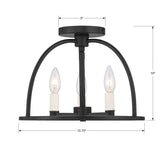 Crystorama Abbott 3 Light Black Semi Flush Mount