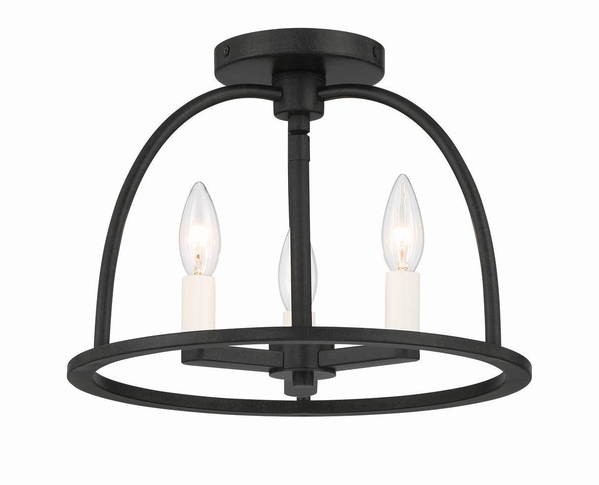 Crystorama Abbott 3 Light Black Semi Flush Mount