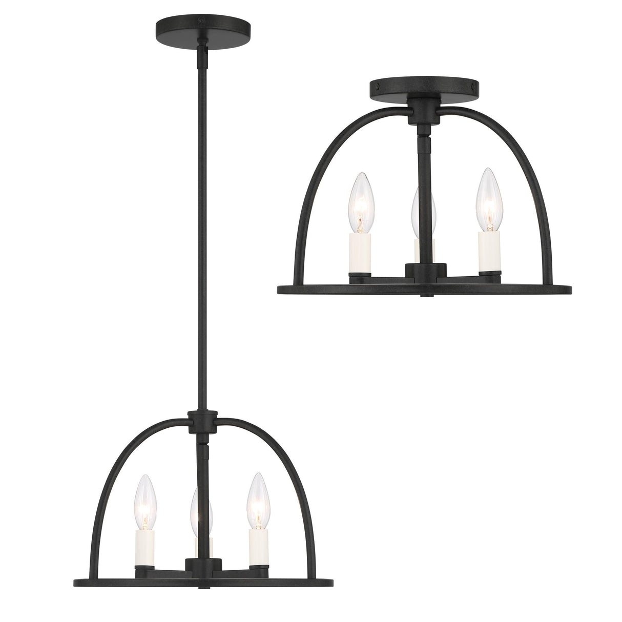 Crystorama Abbott 3 Light Black Semi Flush Mount