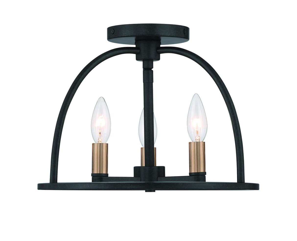 Crystorama Abbott 3 Light Black Semi Flush Mount