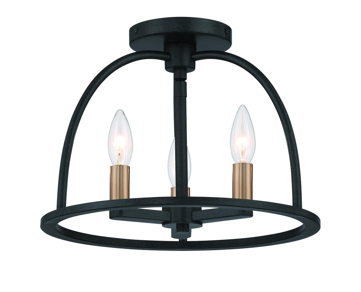 Crystorama Abbott 3 Light Black Semi Flush Mount