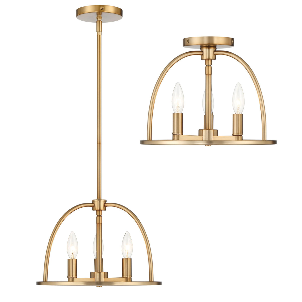 Crystorama Abbott 3 Light Vibrant Gold Semi Flush Mount