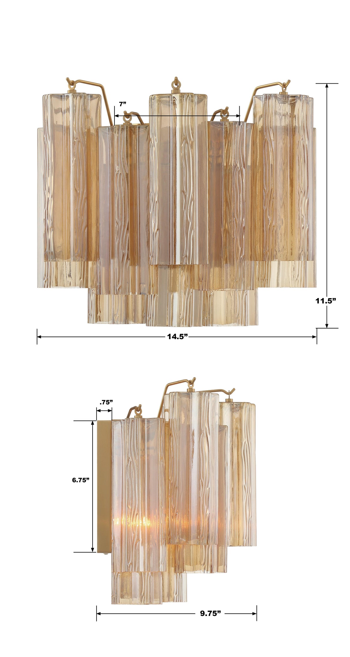 Crystorama Addis 2 Light Aged Brass Sconce