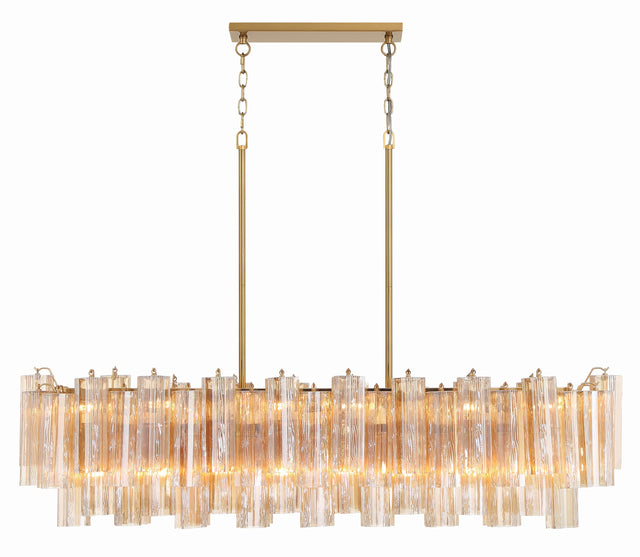 Crystorama Addis 14 Light Aged Brass Linear Chandelier