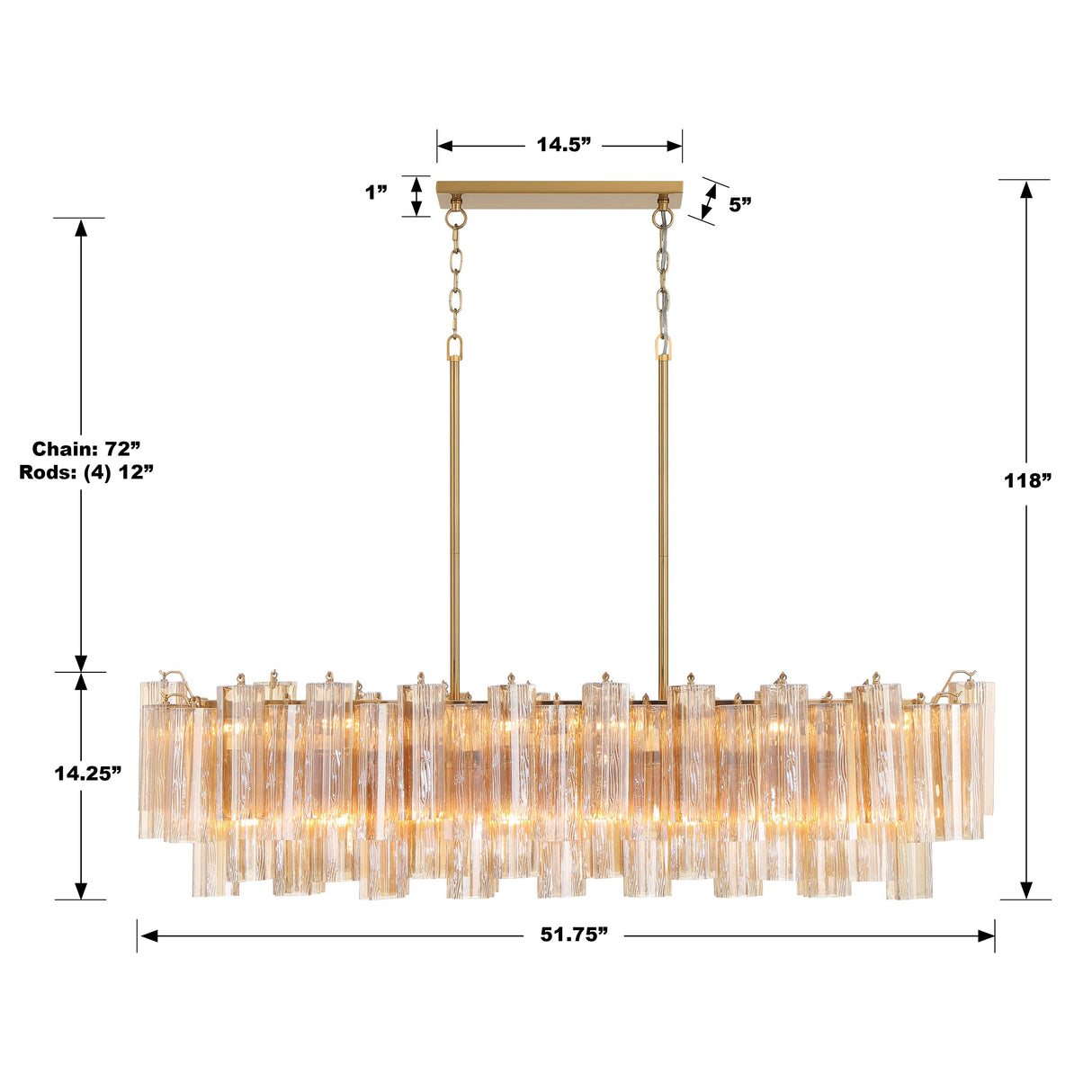 Crystorama Addis 14 Light Aged Brass Linear Chandelier