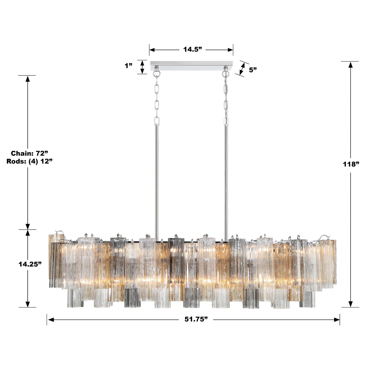 Crystorama Addis 14 Light Polished Chrome Linear Chandelier