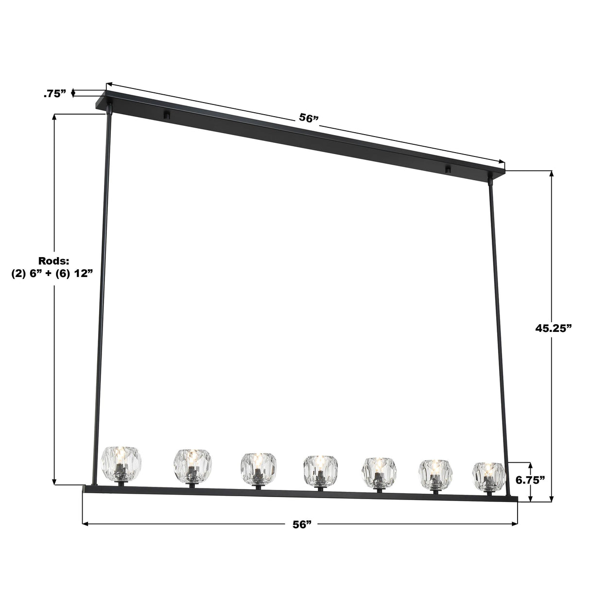 Crystorama Aragon 7 Light LED Matte Black Linear Chandelier