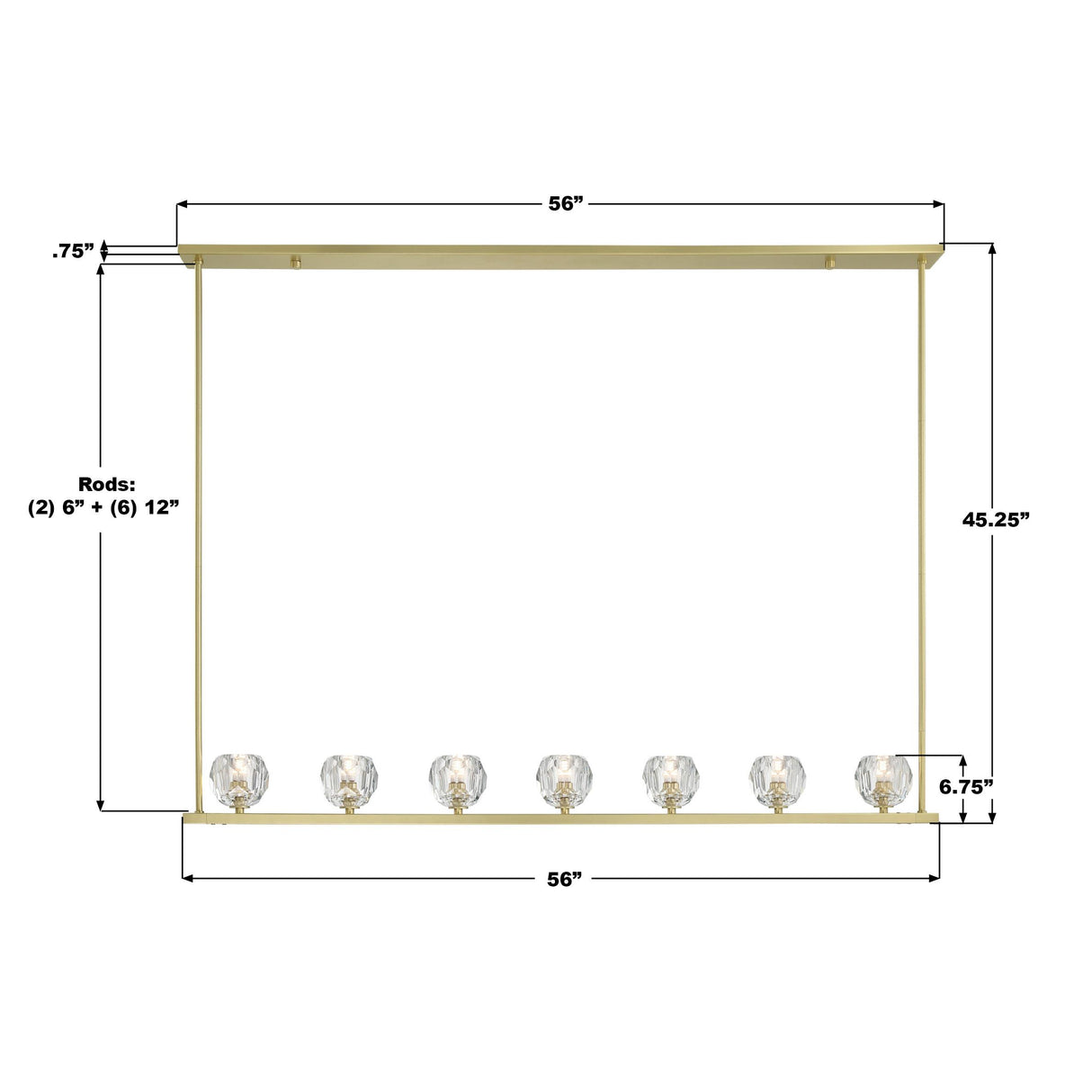 Crystorama Aragon 7 Light LED Soft Brass Linear Chandelier