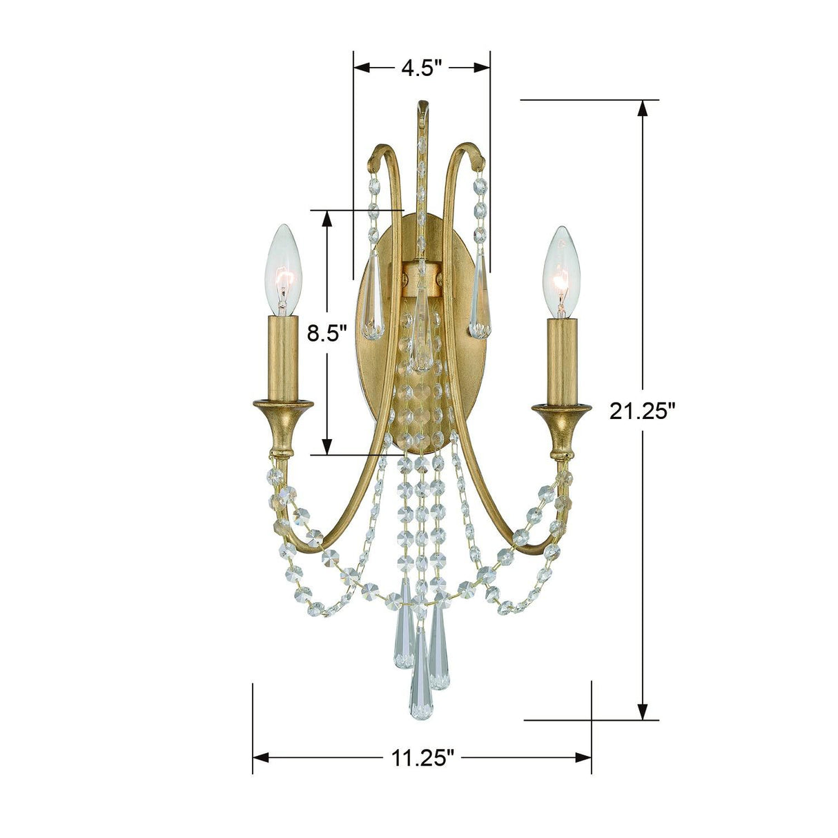 Crystorama Arcadia 2 Light Antique Gold Sconce