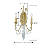 Crystorama Arcadia 2 Light Antique Gold Sconce