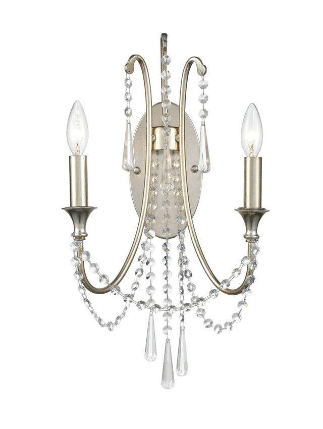 Crystorama Arcadia 2 Light Antique Silver Sconce