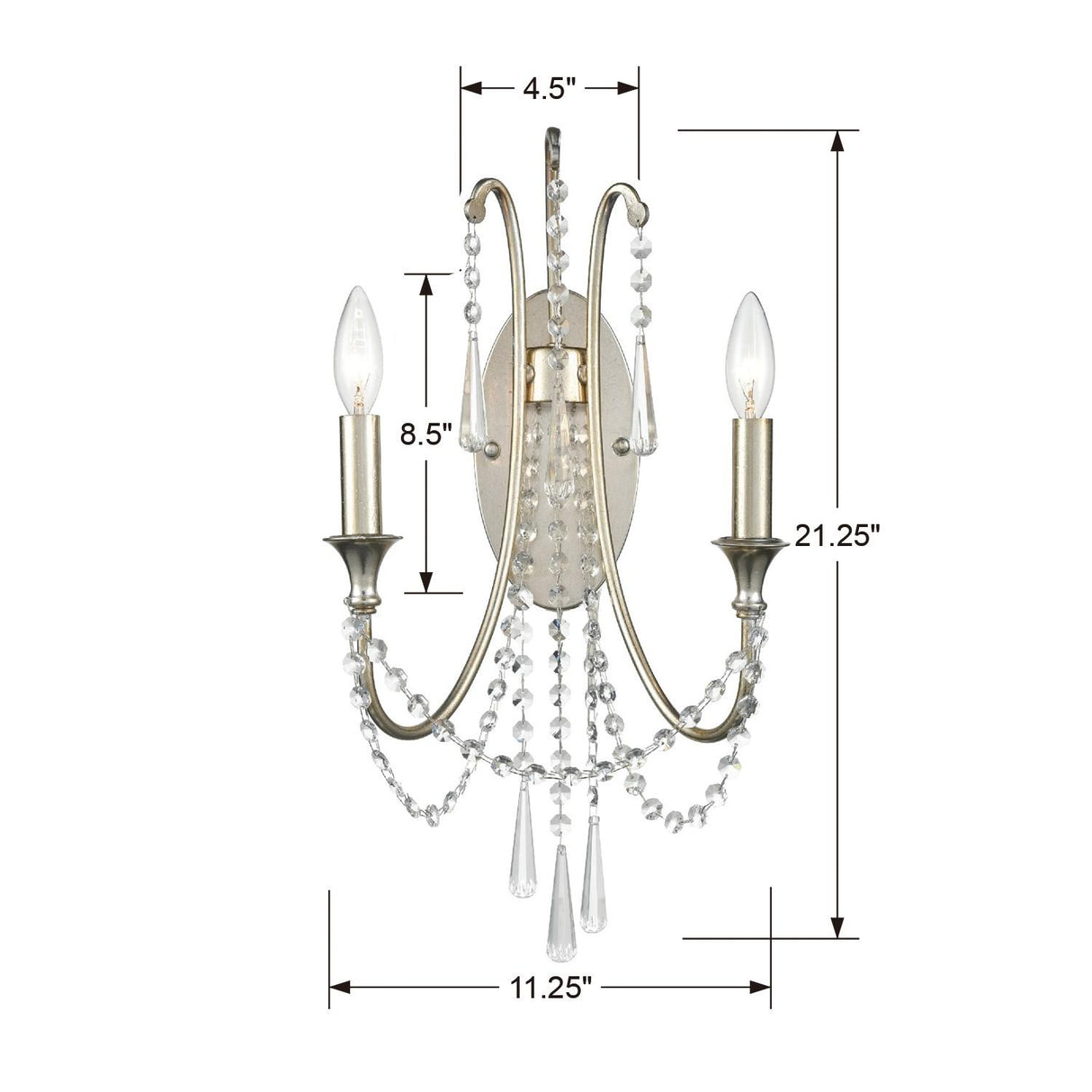 Crystorama Arcadia 2 Light Antique Silver Sconce