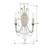 Crystorama Arcadia 2 Light Antique Silver Sconce
