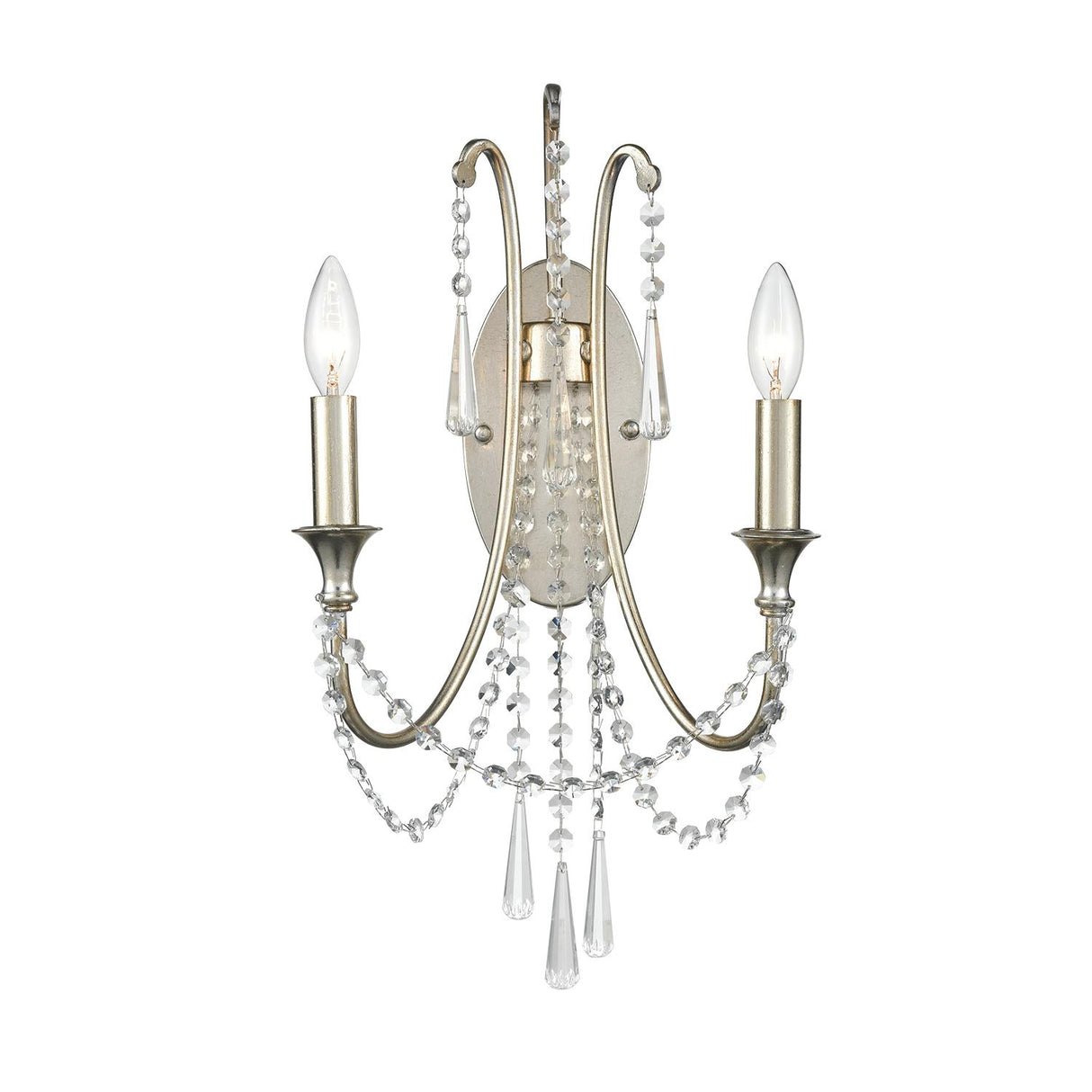 Crystorama Arcadia 2 Light Antique Silver Sconce