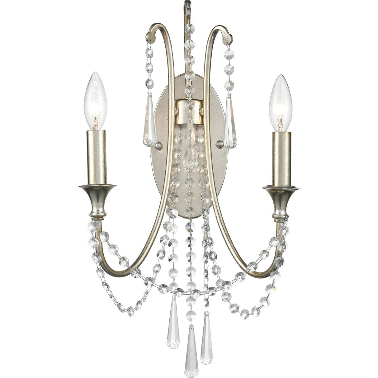 Crystorama Arcadia 2 Light Antique Silver Sconce