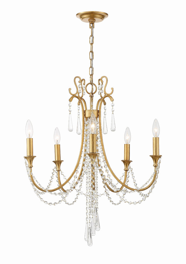 Crystorama Arcadia 5 Light Antique Gold Chandelier