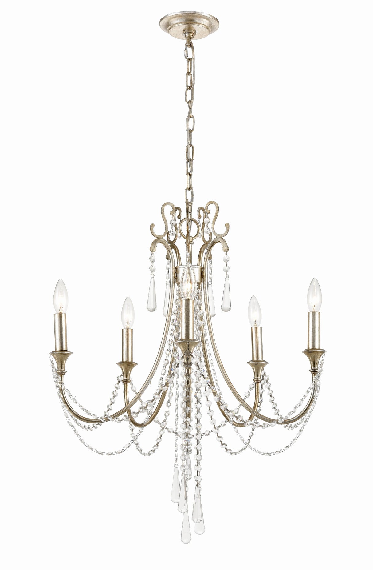 Crystorama Arcadia 5 Light Antique Silver Chandelier