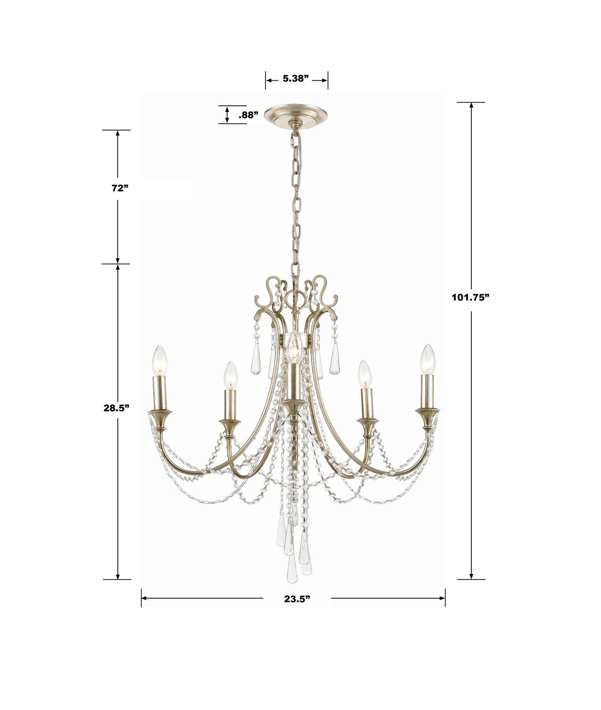 Crystorama Arcadia 5 Light Antique Silver Chandelier