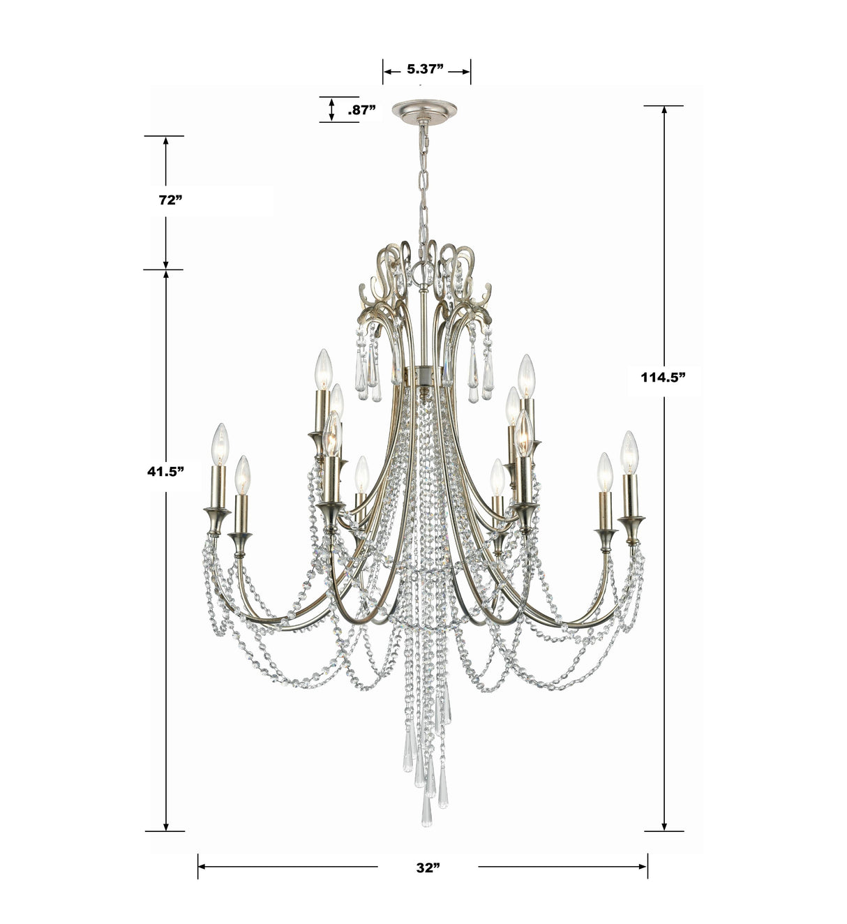 Crystorama Arcadia 12 Light Antique Silver Chandelier